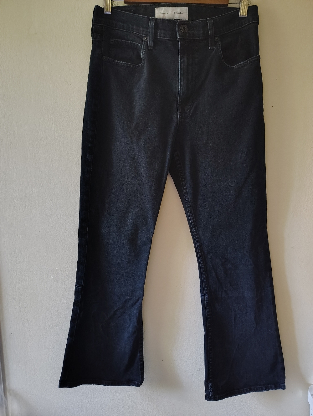 Proenza Schouler Dark Wash Cropped Flare Jeans 27 Designer Western Boho Stretch